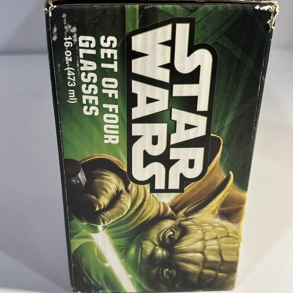 Star Wars 4 Piece Glassware Set Darth Vader Boba Fett Yoda Storm Trooper NIB
